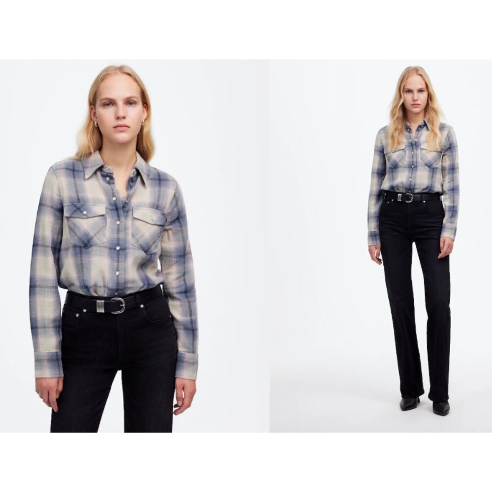Madewell Shirt Womens 10 Flannel Snap-Front Plaid Cotton Hip-Length Tuckable NEW